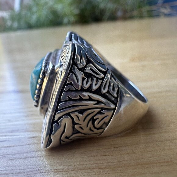 Vintage Barse Statement Ring‎ Size 6 Turquoise 925 Sterling Silver Ornate 18.8g - Picture 4 of 8